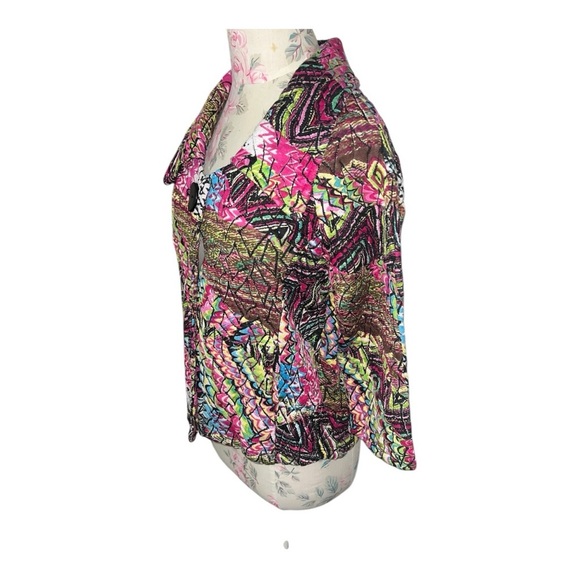 Parsley & Sage Pink and Green Cropped Soft Quilt Blazer with Wide Lapel - Picture 4 of 9